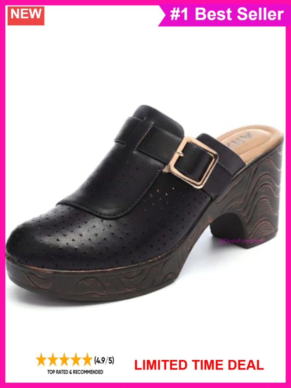 Women's Hollow Out Flower Upper Low Block Chunky Heel Slip On Faux Leather Mule